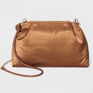 NWT A New Day Brown Gold Satin Party Clutch Crossbody Convertible Shoulder Bag